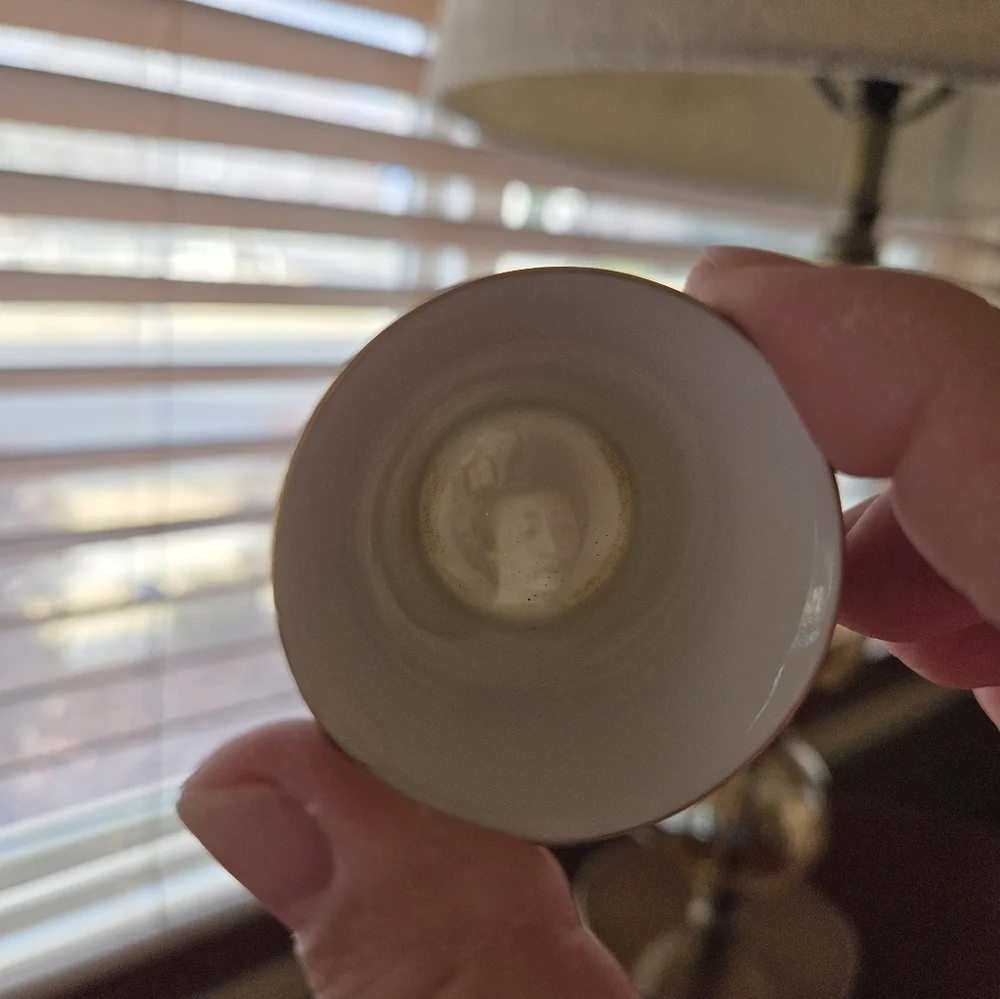 Japanese Moriage Dragonware Sake Cups With Lithopane Geisha Girl Image At Bottom